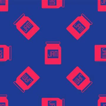Red Jam jar icon isolated seamless pattern on blue background. Vector 스톡 일러스트