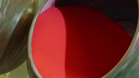 Red jelly mixing inside metallic vat in confectionery factory Video stock 340605021