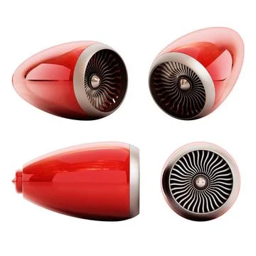 Red jet engines isolated on white background. 3D illustration Red jet engi... Stock Photos