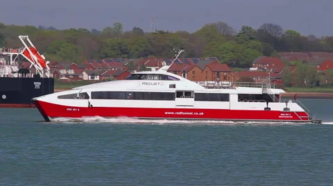 Red Jet Hi-Speed Ferry departs Southampton Stock Footage