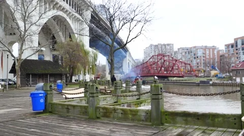 Red Jetty on river Stock-Footage 57873982