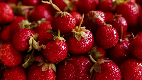 Red juicy and refreshing healthy strawberries, closeup, rotation. Natural Stock Footage 177517618