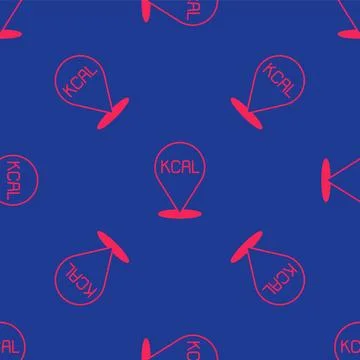 Red Kcal icon isolated on isolated seamless pattern on blue background. Hea.. Stock Illustration