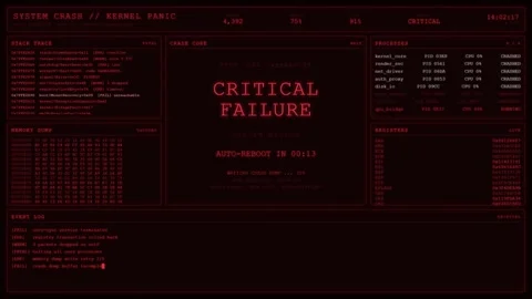 Red Kernel Panic Critical Failure System Halted Auto Reboot Crash Dashboard. Stock Footage 348009468