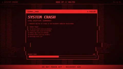 Red Kernel Panic Fatal Exception System Crash Stack Trace Screen. Stock Footage 347453968