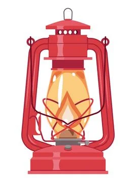 Red Kerosene Lamp Flat Vector Illustration Isolated on White. Vintage Camping Stock Illustration