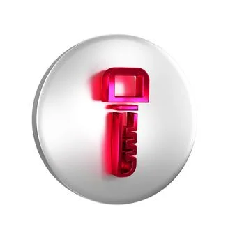 Red Key icon isolated on transparent background. Silver circle button. Illustrazione stock