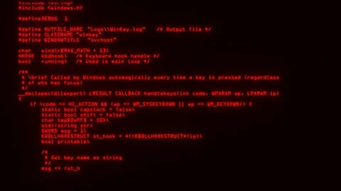 Red Keylogger C++ Code on Screen Motion Graphic Background V2 Stock Footage 111864673