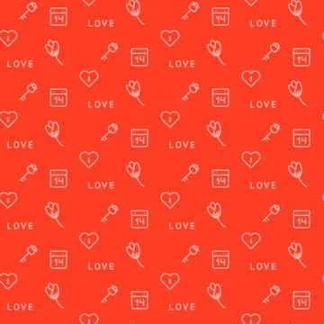 Red keys and flowers seamless vector pattern. Romantic valentine wrap paper Illustrazione stock