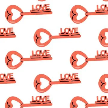 Red keys pattern with love lettering Stock Illustration