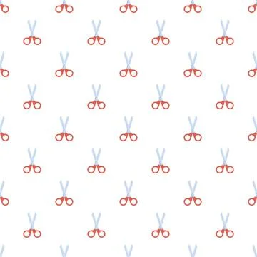 Red kid scissors seamless repeating pattern background Stock Illustration