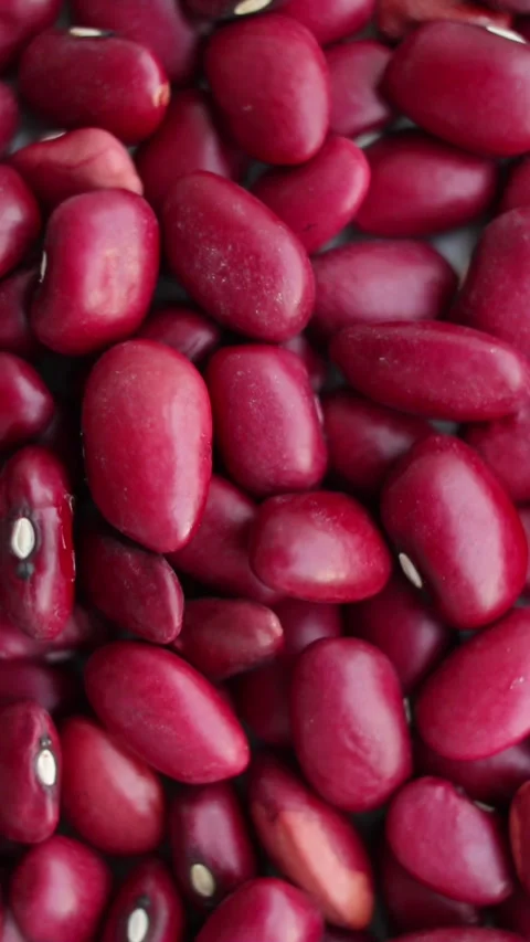 Red kidney beans close up. Loop rotation. Front of the camera rotates plate with Stock Footage 269317430