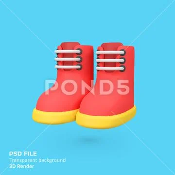 Red kids boots isolated 3d render icon illustration PSD Template