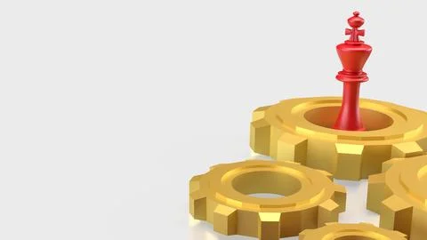 The Red King chess and gear for Leadership or Business concept 3d Rendering. Illustrazione stock
