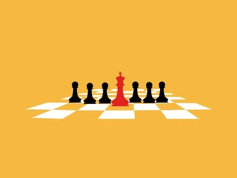 Red king is at the forefront in a game of chess, leader in business strategy Stock Illustration