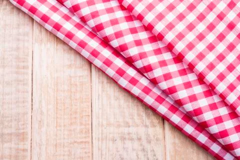 Red kitchen cloth on the table Stock Photos