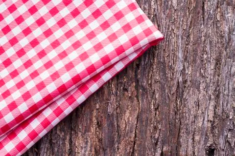 Red kitchen cloth on the table Stock Photos
