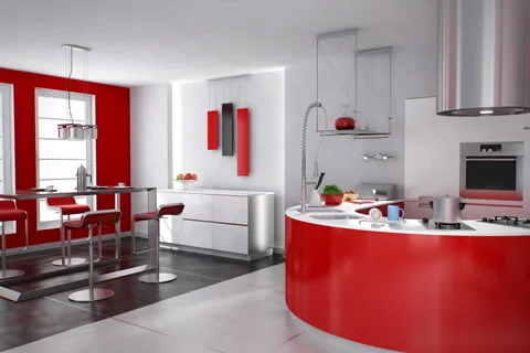 Red Kitchen Stock Footage 996006