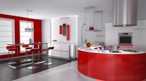 Red Kitchen Stock Footage 996008