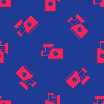 Red Kitchen meat grinder icon isolated seamless pattern on blue background Stock Illustration