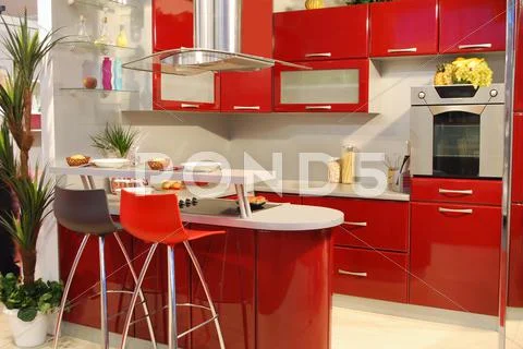 Red kitchen.jpg Stock Photos