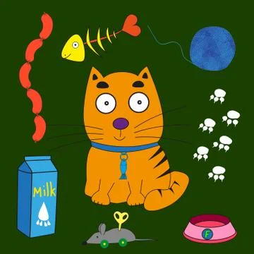 Red kitten on a dark green background. Stock Illustration