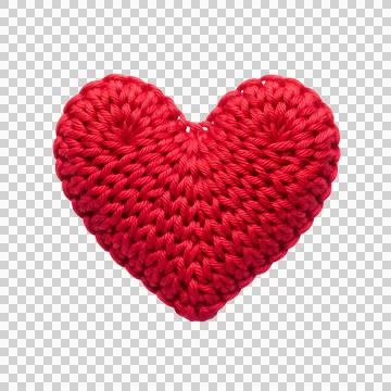 Red knitted heart shape made of soft yarn isolated on transparent background Stock Photos