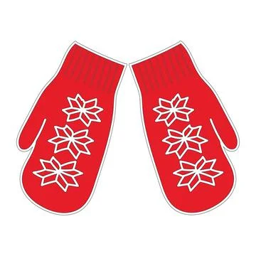 Red knitted mittens with snowflake pattern. Design element of postcards, bann Stock Illustration