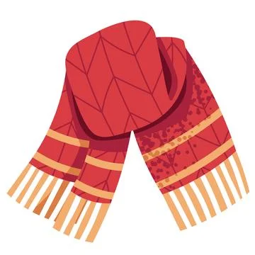 Red Knitted Scarf Flat Vector Illustration Isolated on White. Cozy Autumn Stock Illustration