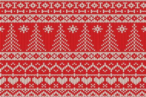 Red knitting Christmas vector background snowflakes Stock Illustration