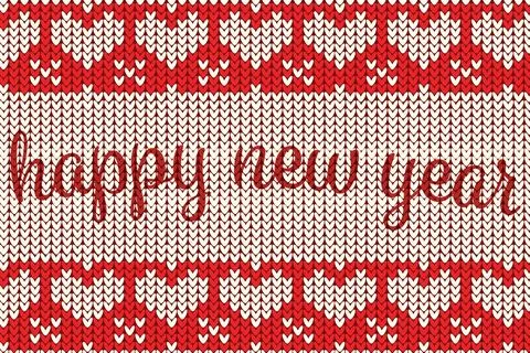 Red knitting Christmas vector background happy new year Illustrazione stock