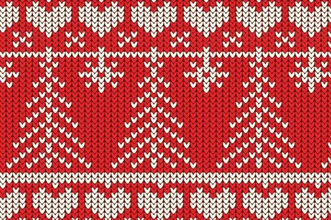 Red knitting Christmas vector background snowflakes Illustrazione stock