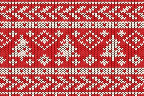 Red knitting Christmas vector background snowflakes Illustrazione stock