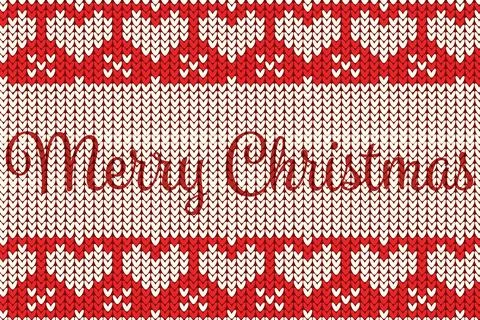 Red knitting Christmas vector background snowflakes Stock Photos