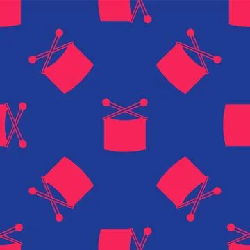 Red Knitting needles icon isolated seamless pattern on blue background. Label Illustrazione stock