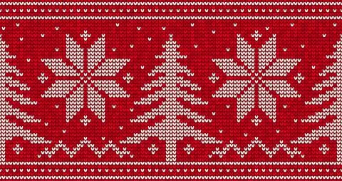 Red knitting seamless pattern background with christmas trees and snowflakes. Stock Illustration