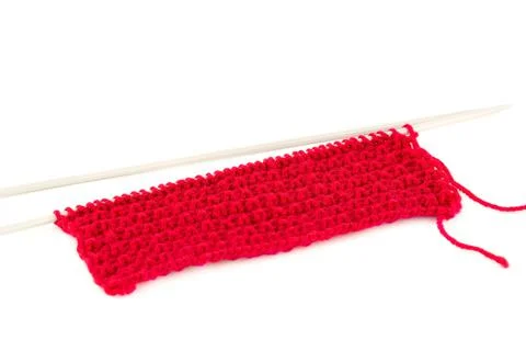Red knitting yarn Stock Photos