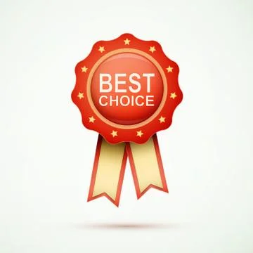 Red label with ribbons Illustrazione stock