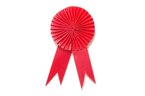 Red label with ribbons. Foto stock