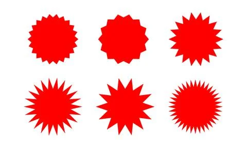Red label star shape, red starburst graphic, sticker tag for sale advertising Illustrazione stock