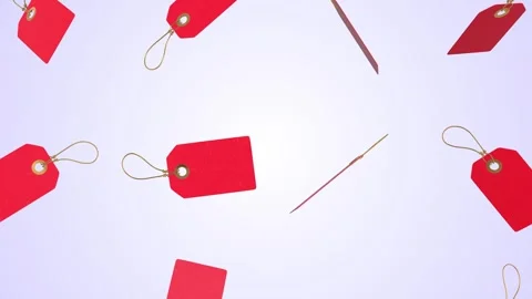 Red Label Tags Falling on a Light Background. Price Label Tag 3D Animation. 4K Stock Footage 295981943