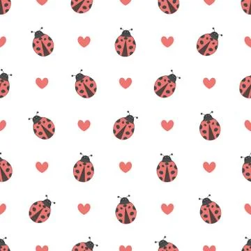 Red Ladybird Seamless Pattern Vector Stock Illustration