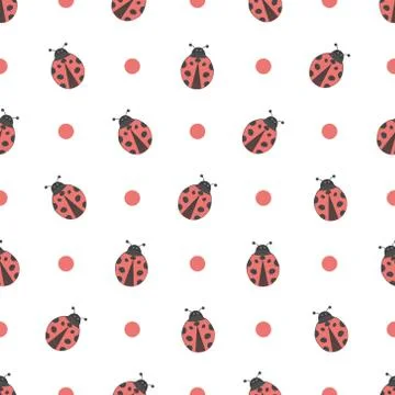 Red Ladybird Seamless Pattern Vector Stock Illustration