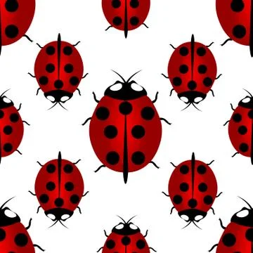Red ladybird with seven points on the back - for happiness, seamless patter.. Stock Illustration