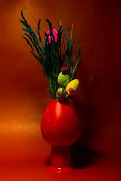 Red ladybug on the green easter egg, red wooden ladybug on the green easter egg Stock Photos