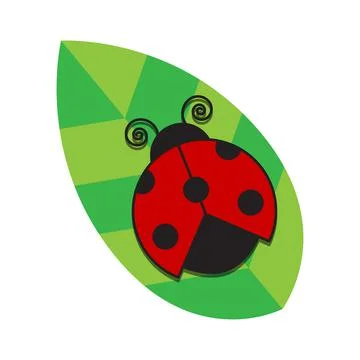 Red ladybug on a green leaf. Illustrazione stock
