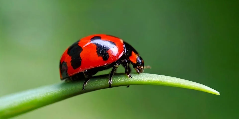 Red Ladybug on Green Leaf Macro Photography Stock Photos