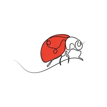 Red ladybug in one line art drawing style. Stock Illustration