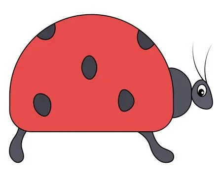 Red ladybug. Side view. Insect with antennae and gray spots on its back. Stock Illustration