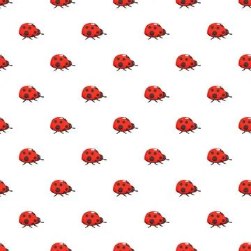 Red ladybugs creating repetitive charming seamless pattern Illustrazione stock
